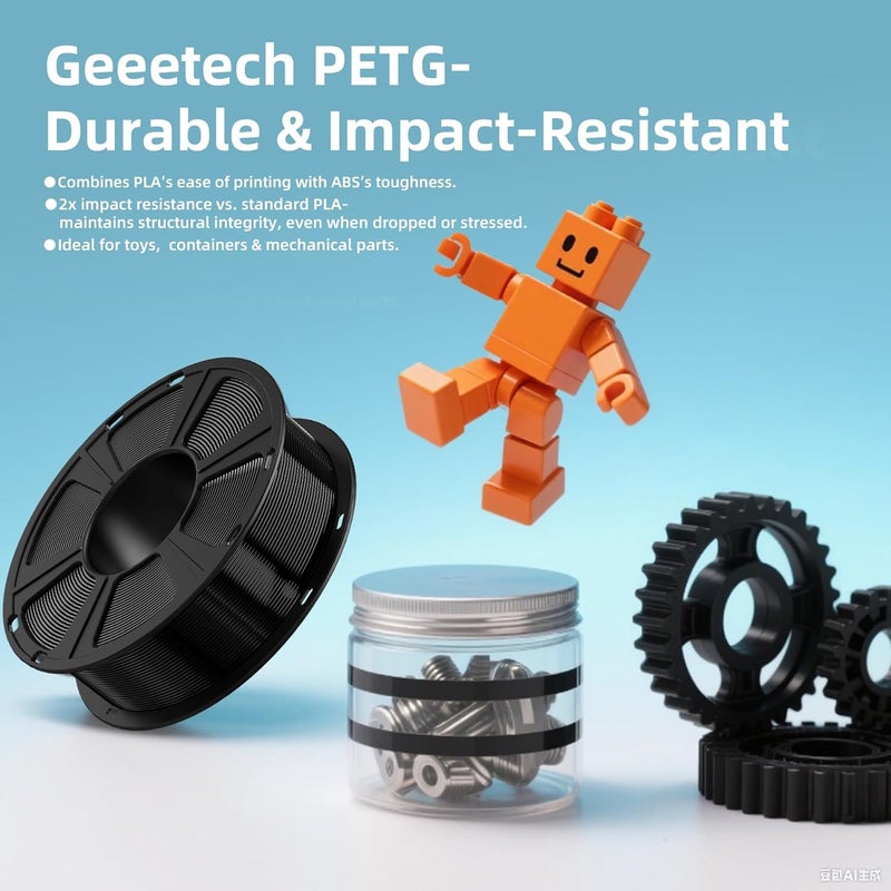 Geeetech PETG Filament 1.75mm, 2kg (4.4lbs) / 2 Pack Upgraded High-Toughness 3D Printer Filament - ±0.02mm Accuracy, Neatly Wound Durable, Non-Clogging & Non-Stringing (Black + White) - Image 3